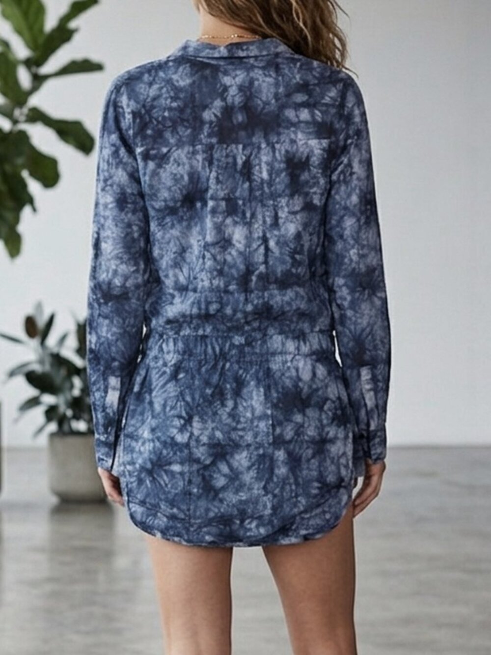 THAKOON Indigo Shirt Dress Skort Romper Shibori Tie Dye Long Sleeve Size 2 - Picture 11 of 11